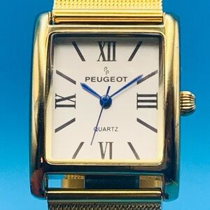 PEUGEOT 3036 Men’s Vintage Tank Watch Blue Hands Working New Battery/Mesh Strap